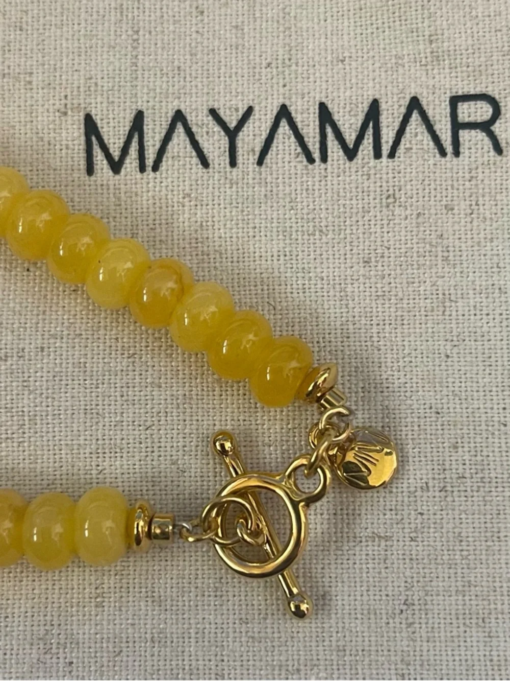 Mayamar Yellow Beaded Necklace with Gold Heart Accents - Picture 3 of 5